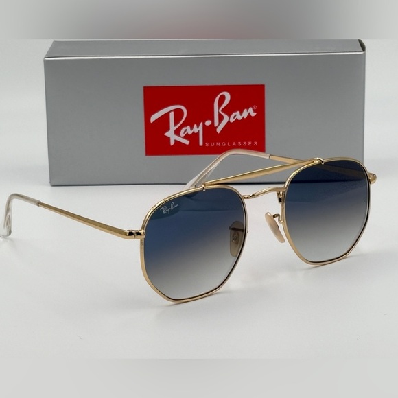 Ray-Ban Sunglasses Marshal II RB3648 Aviator Gold Hexagon Frame Light Blue 360 - Picture 15 of 15